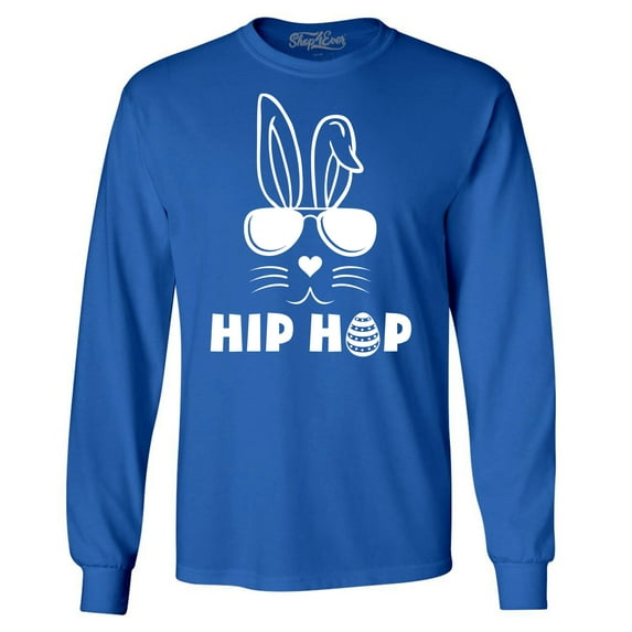 Shop4Ever Men's Hip Hop Bunny Rabbit Easter Long Sleeve Shirt Small Royal Blue