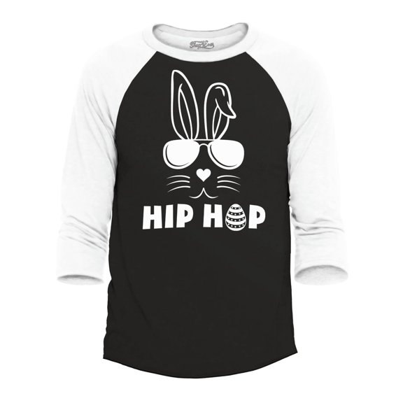 Shop4Ever Men's Hip Hop Bunny Rabbit Easter Raglan Baseball Shirt Large Black/White