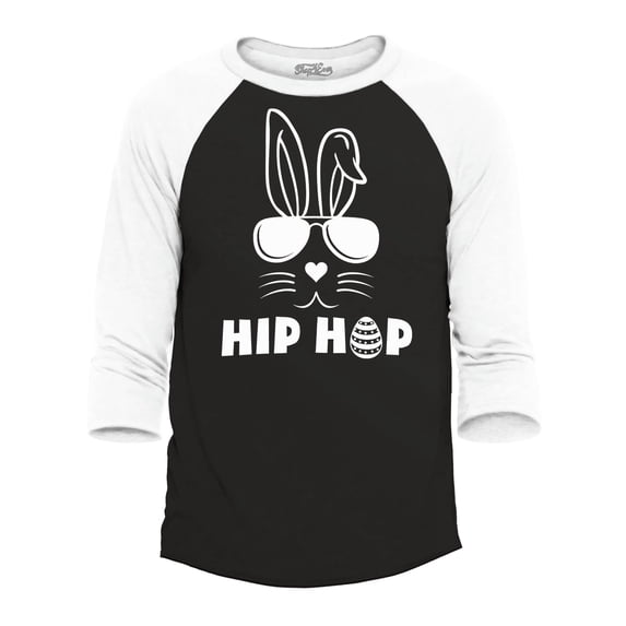 Shop4Ever Men's Hip Hop Bunny Rabbit Easter Raglan Baseball Shirt XX-Large Black/White