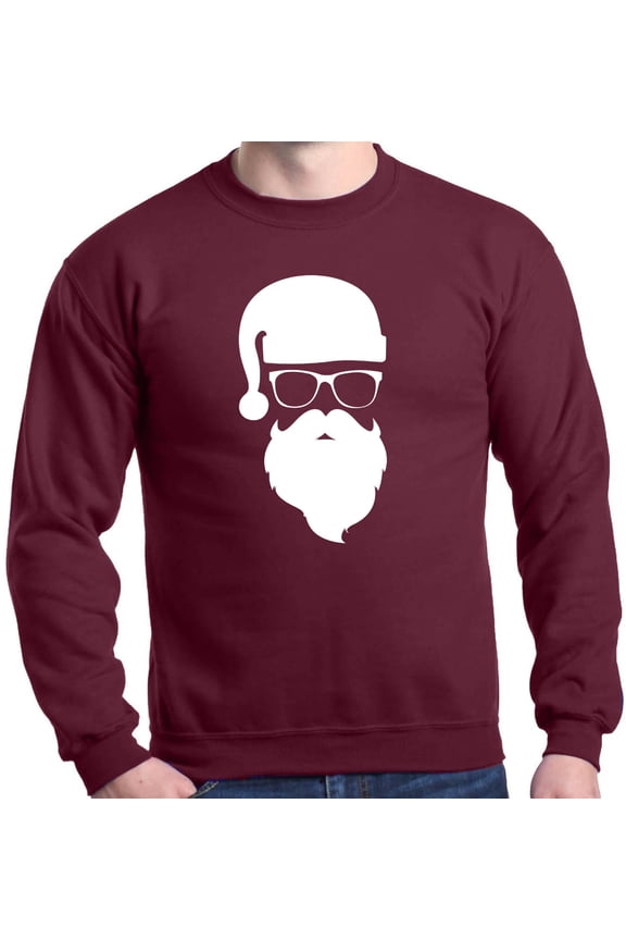 Men's Hipster Santa with Glasses Christmas Crewneck Sweatshirt Large Maroon