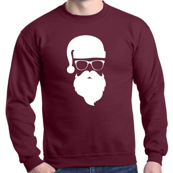 Shop4Ever Men's Hipster Santa with Glasses Christmas Crewneck Sweatshirt XXX-Large Maroon