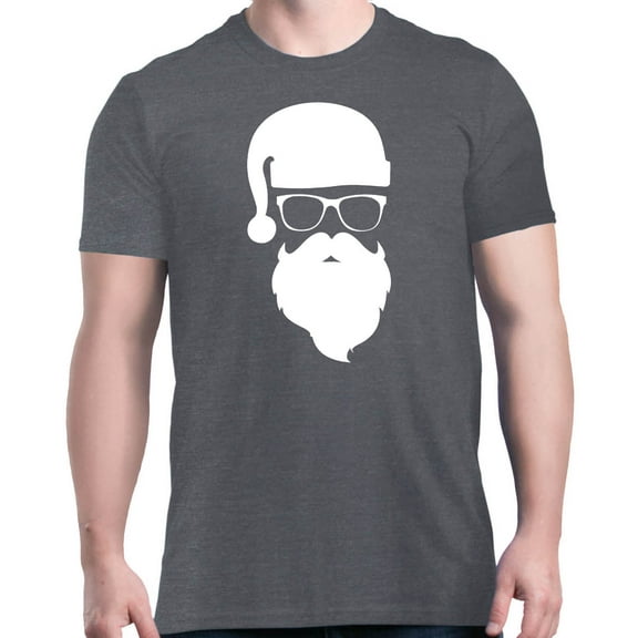Shop4Ever Men's Hipster Santa with Glasses Christmas Graphic T-shirt Large Dark Heather