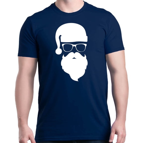 Shop4Ever Men's Hipster Santa with Glasses Christmas Graphic T-shirt Large Navy