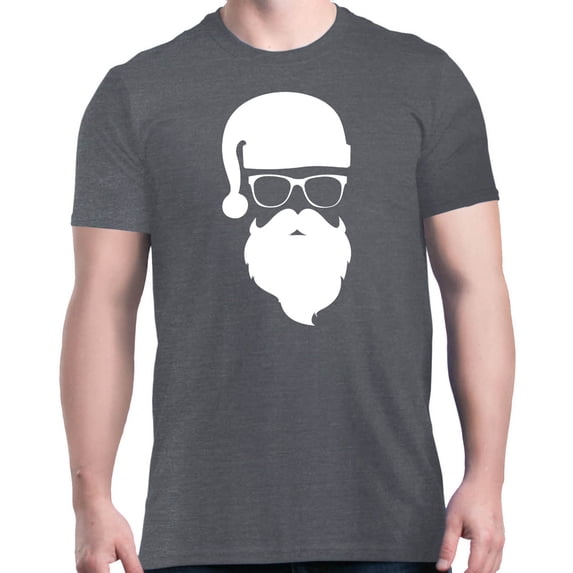 Shop4Ever Men's Hipster Santa with Glasses Christmas Graphic T-shirt Medium Dark Heather