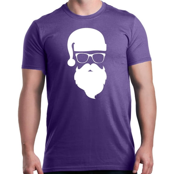 Shop4Ever Men's Hipster Santa with Glasses Christmas Graphic T-shirt Medium Purple