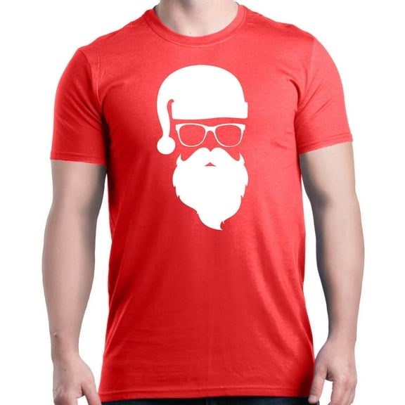 Shop4Ever Men's Hipster Santa with Glasses Christmas Graphic T-shirt Medium Red