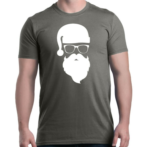 Shop4Ever Men's Hipster Santa with Glasses Christmas Graphic T-shirt Small Charcoal