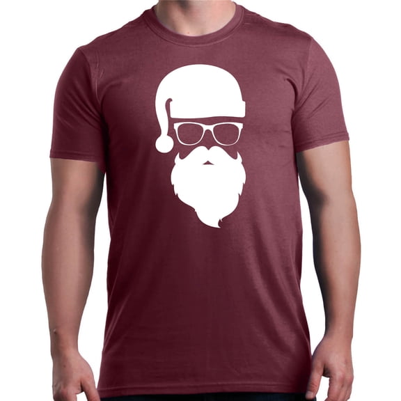 Shop4Ever Men's Hipster Santa with Glasses Christmas Graphic T-shirt X-Large Maroon