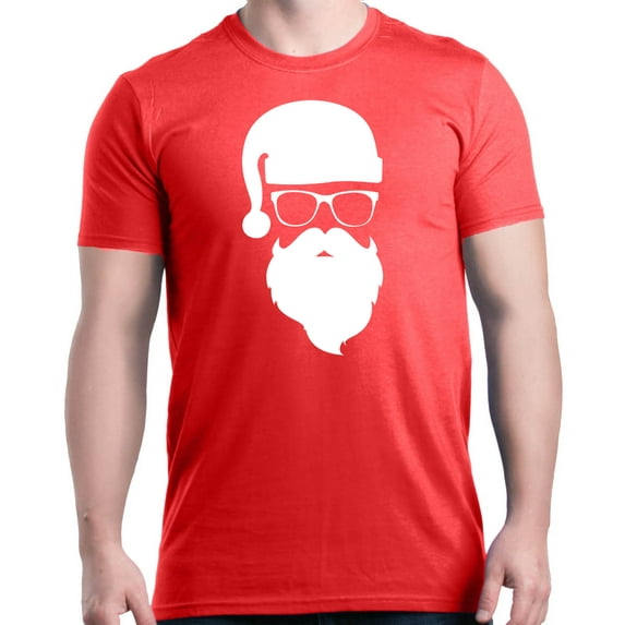 Shop4Ever Men's Hipster Santa with Glasses Christmas Graphic T-shirt XXX-Large Red