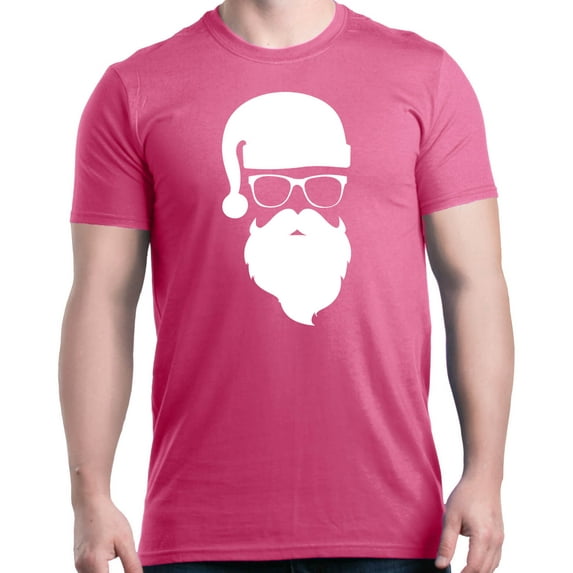 Shop4Ever Men's Hipster Santa with Glasses Christmas Graphic T-shirt XXXX-Large Azalea Pink