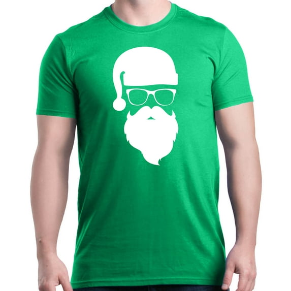 Shop4Ever Men's Hipster Santa with Glasses Christmas Graphic T-shirt XXXX-Large Irish Green
