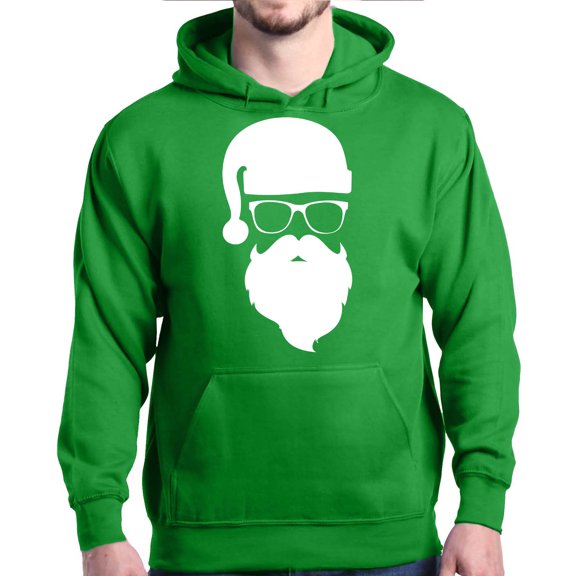 Shop4Ever Men's Hipster Santa with Glasses Christmas Hooded Sweatshirt Hoodie Large Irish Green
