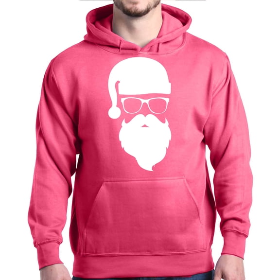 Shop4Ever Men's Hipster Santa with Glasses Christmas Hooded Sweatshirt Hoodie Medium Heliconia Pink