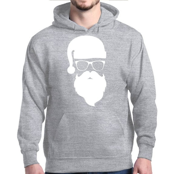 Shop4Ever Men's Hipster Santa with Glasses Christmas Hooded Sweatshirt Hoodie Medium Sports Grey