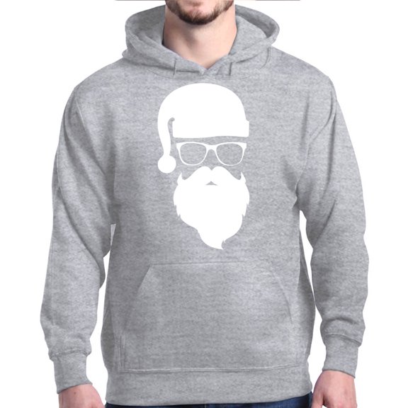 Shop4Ever Men's Hipster Santa with Glasses Christmas Hooded Sweatshirt Hoodie X-Large Sports Grey