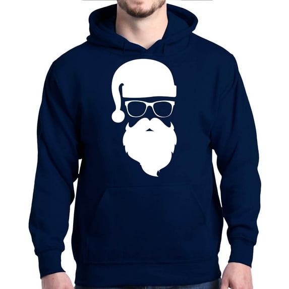 Shop4Ever Men's Hipster Santa with Glasses Christmas Hooded Sweatshirt Hoodie XXX-Large Navy