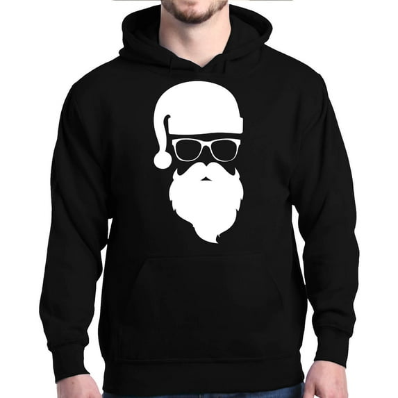 Shop4Ever Men's Hipster Santa with Glasses Christmas Hooded Sweatshirt Hoodie XXXXX-Large Black