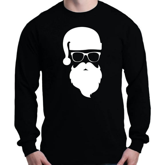 Shop4Ever Men's Hipster Santa with Glasses Christmas Long Sleeve Shirt Large Black