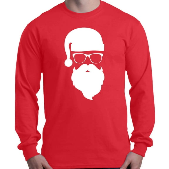 Shop4Ever Men's Hipster Santa with Glasses Christmas Long Sleeve Shirt Large Red