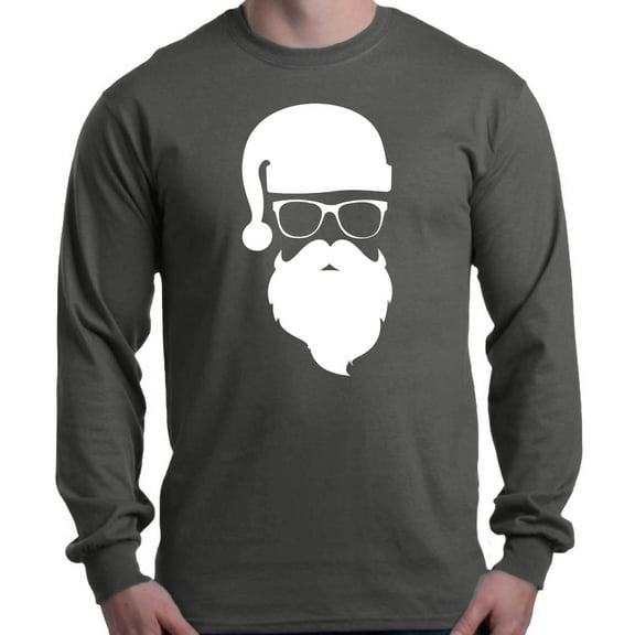 Shop4Ever Men's Hipster Santa with Glasses Christmas Long Sleeve Shirt Medium Charcoal