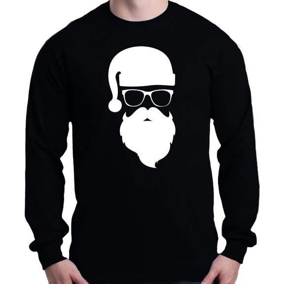 Shop4Ever Men's Hipster Santa with Glasses Christmas Long Sleeve Shirt X-Large Black