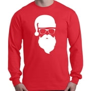 Shop4Ever Men's Hipster Santa with Glasses Christmas Long Sleeve Shirt XXX-Large Red