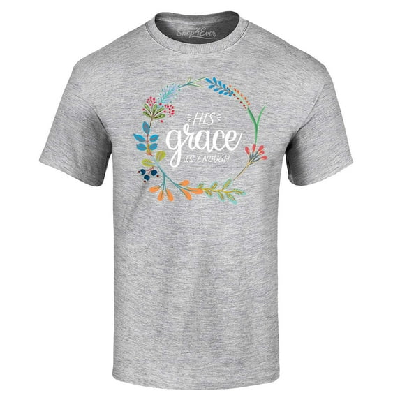 Shop4Ever Men's His Grace is Enough Graphic T-shirt Medium Sports Grey