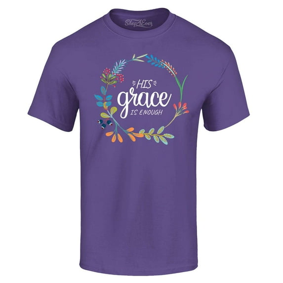 Shop4Ever Men's His Grace is Enough Graphic T-shirt X-Large Purple