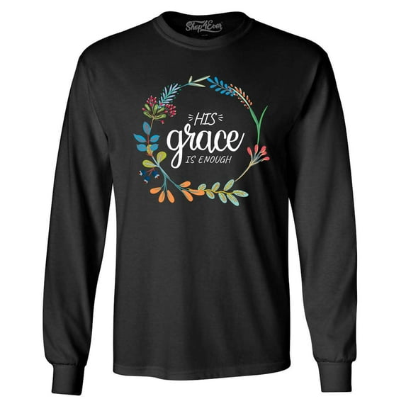 Shop4Ever Men's His Grace is Enough Long Sleeve Shirt 3XL Black