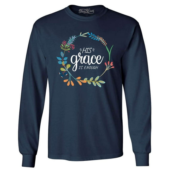 Shop4Ever Men's His Grace is Enough Long Sleeve Shirt Large Navy