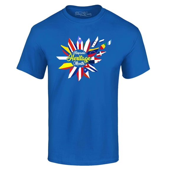 Shop4Ever Men's Hispanic Heritage Month Flag Flower Graphic T-shirt XX-Large Royal Blue