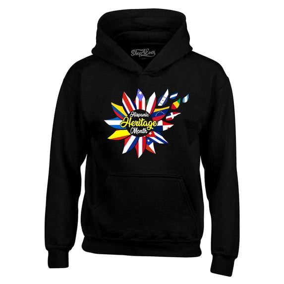 Shop4Ever Men's Hispanic Heritage Month Flag Flower Hooded Sweatshirt Hoodie Small Black