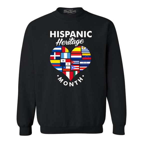 Shop4Ever Men's Hispanic Heritage Month Flag Heart Crewneck Sweatshirt Small Black