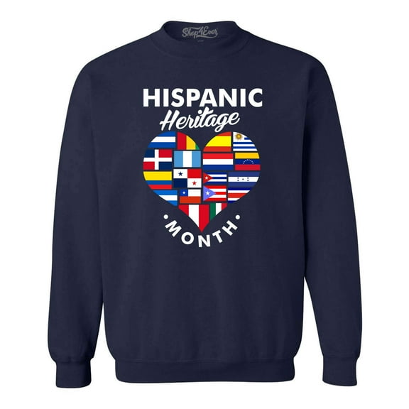 Shop4Ever Men's Hispanic Heritage Month Flag Heart Crewneck Sweatshirt XXX-Large Navy