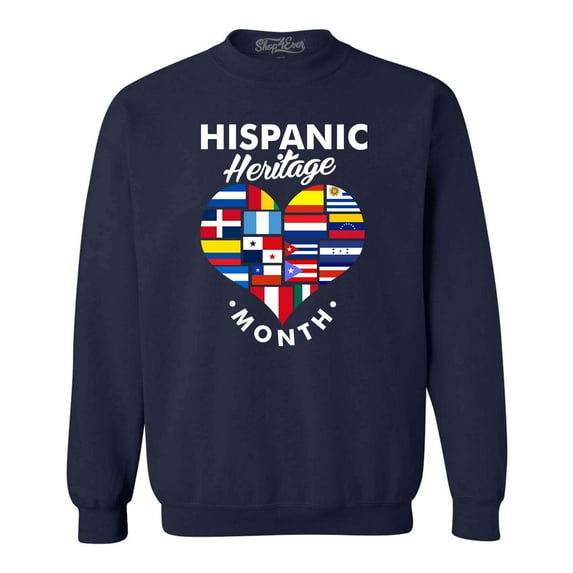 Shop4Ever Men's Hispanic Heritage Month Flag Heart Crewneck Sweatshirt XXX-Large Navy