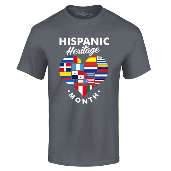 Shop4Ever Men's Hispanic Heritage Month Flag Heart Graphic T-shirt XX-Large Black