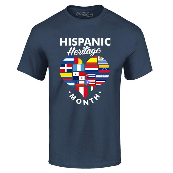 Shop4Ever Men's Hispanic Heritage Month Flag Heart Graphic T-shirt XXX-Large Navy