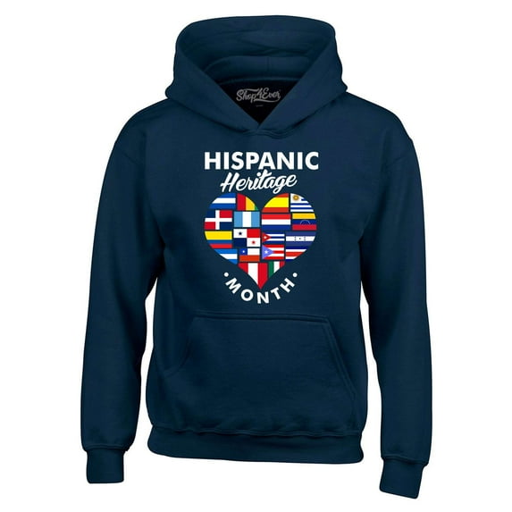 Shop4Ever Men's Hispanic Heritage Month Flag Heart Hooded Sweatshirt Hoodie Large Navy