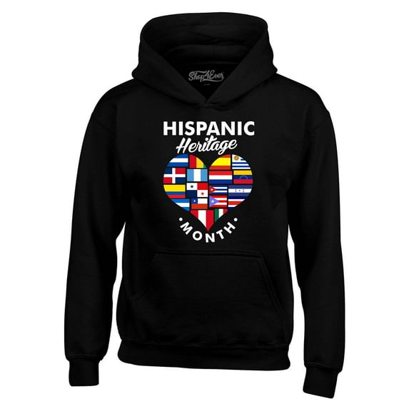 Shop4Ever Men's Hispanic Heritage Month Flag Heart Hooded Sweatshirt Hoodie XXXX-Large Black