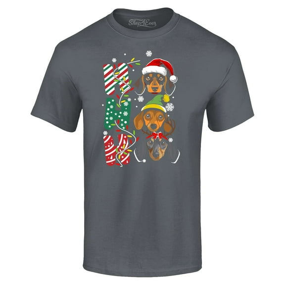 Shop4Ever Men's Ho Ho Ho Christmas Daschund Weiner Dogs Graphic T-shirt Large Black
