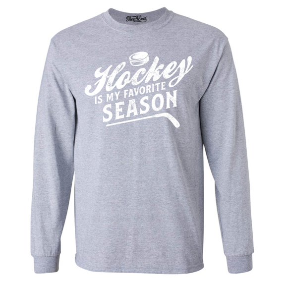 Shop4Ever Men's Hockey is My Favorite Season Sports Long Sleeve Shirt Medium Sports Grey
