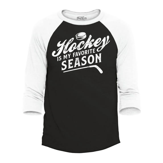 Shop4Ever Men's Hockey is My Favorite Season Sports Raglan Baseball Shirt X-Large Black/White
