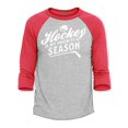 thumbnail image 1 of Shop4Ever Men's Hockey is My Favorite Season Sports Raglan Baseball Shirt X-Small Heather Grey/Red, 1 of 4