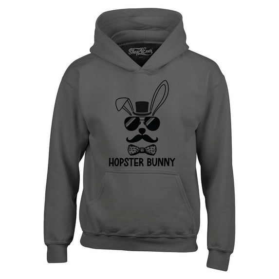 Shop4Ever Men's Hopster Bunny Funny Easter Hipster Rabbit Hooded Sweatshirt Hoodie Large Charcoal