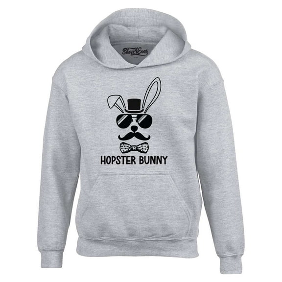 Shop4Ever Men's Hopster Bunny Funny Easter Hipster Rabbit Hooded Sweatshirt Hoodie Large Sports Grey