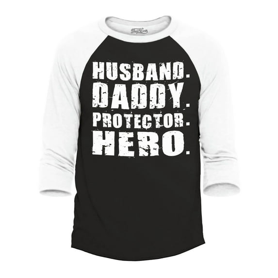 Shop4Ever Men's Husband Daddy Protector Hero Gift for Father Raglan Baseball Shirt X-Large Black/White