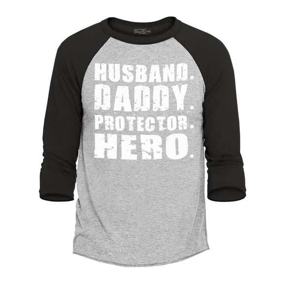 Shop4Ever Men's Husband Daddy Protector Hero Gift for Father Raglan Baseball Shirt X-Large Heather Grey/Black