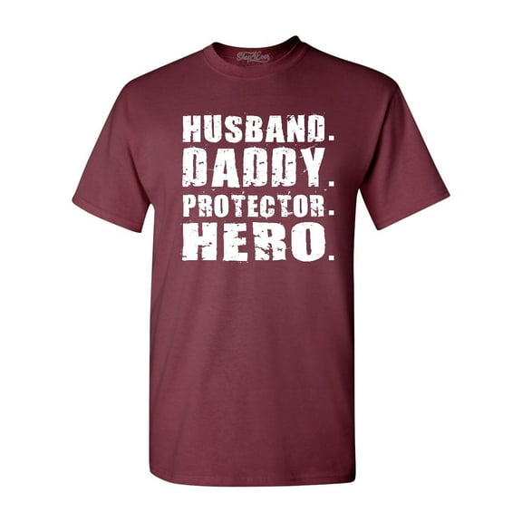 Shop4Ever Men's Husband. Daddy. Protector. Hero. Graphic T-shirt X-Large Maroon