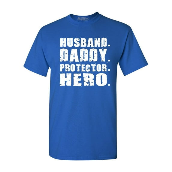 Shop4Ever Men's Husband. Daddy. Protector. Hero. Graphic T-shirt XX-Large Royal Blue