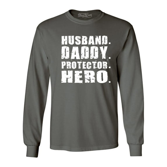 Shop4Ever Men's Husband. Daddy. Protector. Hero. Long Sleeve Shirt XX-Large Charcoal